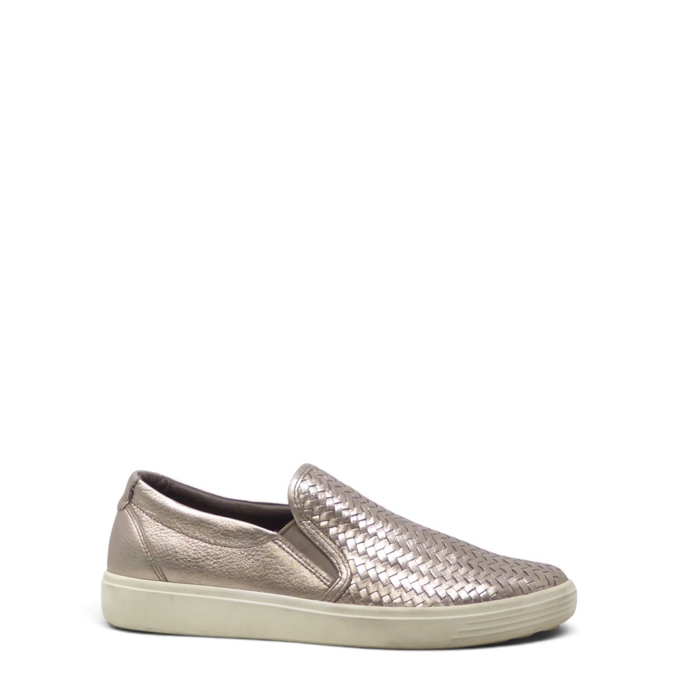 ECCO Womens Soft 7 Woven Slip On Shoes Metallic Gold Leather Size 40 / 9-9.5